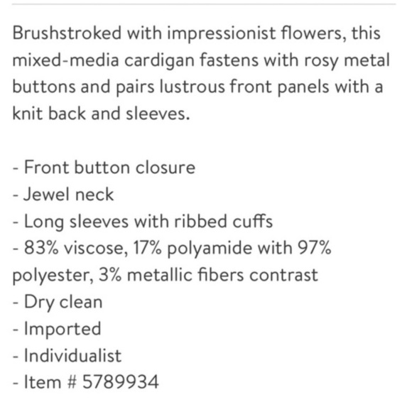 TED BAKER Mixed Media Silky Front Floral Pale Pink Cardigan Sweater Sz 1 (0-2) - Picture 10 of 13